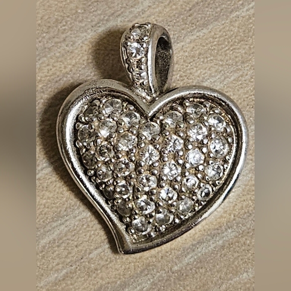 Vintage Designer Ross Simons Cubic Zirconia Sterling Silver Heart Pendant - Picture 1 of 5